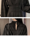 Women Vintage Mini Dress Long Sleeve Plaid A Lined Punk Style Gothic Dresses Retro High Waist