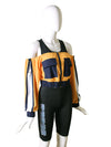 Kpop off shoulder multipockets cargo jacket fashionable sportswear stitching zipper placket set