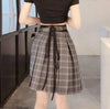 Retro strap black T-shirt Plaid Fold Pleated Skirt pants and belt