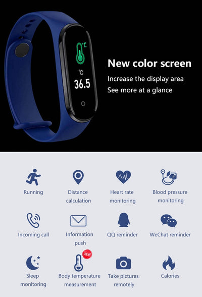 Free Shipment M5 PRO Smart Watch Band bracelet heart rate blood pressure Body Temperature Bluetooth call wristband fitness tracker