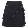 Pleated Harajuku Punk Gothic Black High Waist Skirt Patchwork Streetwear with Bandage and Pocket for Women