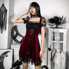 Splicing velvet lace baby doll gothic dress vintage design lace up embossed rose square neck