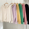 Hooded knitted cardigan double buttons placket loose soft warm sweater fruity colors sweater