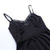 Sling straps velvet dress A line skirt backless lace trims stitching slim fit basic wear