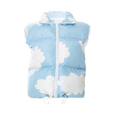Kawaii cloud prints sleeveless jacket short vest cotton fillings women top inside out