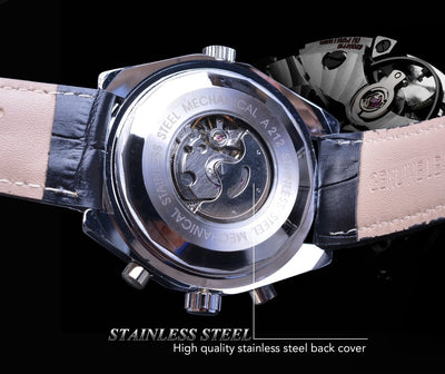 Jaragar Automatic Mechanical Calendar Sport Watches Pilot Design Men’s Wrist Watch Leather Band