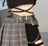 Retro strap black T-shirt Plaid Fold Pleated Skirt pants and belt