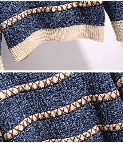 2021 women suit loose fit wide-leg plaid pants stripes sweater top two-piece set