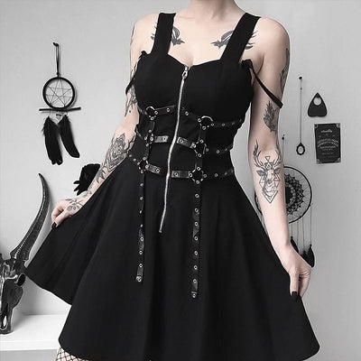 New dark gothic sexy high waist strappy bandage gladiator loose casual backless instashop black street sleeveless dress