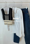 Korea irregular stripes shoulder strap crop short knitted camisole small vest