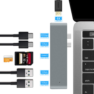 7 in 1 USB 3.1 Type-C Hub to HDMI Adapter 4K Thunderbolt 3 USB C Hub with TF/SD Reader Slot PD for MacBook Pro/Air Dock