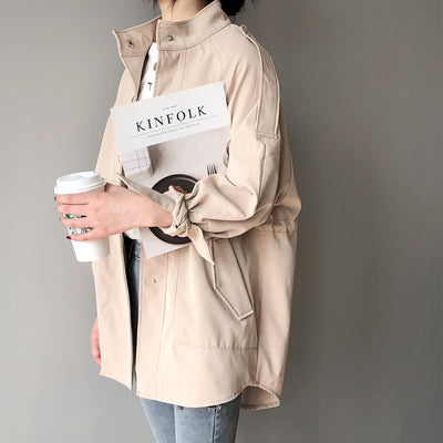 New Korean loose fit short trench coat raglan sleeves for women casual outfit