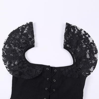 Gothic retro vintage petite lace vest off shoulder straps open back camisole cami