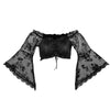 Laced flared sleeves lace up placket drawstring wide shoulder sexy plus size dew umbilical tops gothic bridal wear