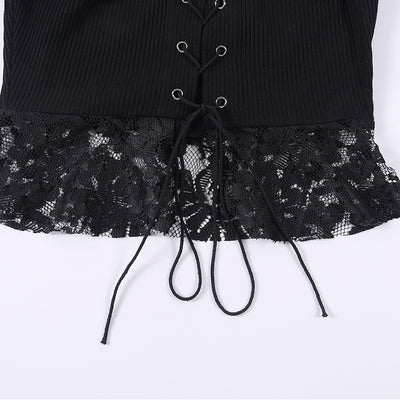 Gothic retro vintage petite lace vest off shoulder straps open back camisole cami