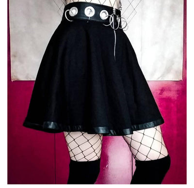 European dark Gothic style iron ring hollowed cutout zipper fluffy pleated skirt Urban Streetwear