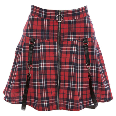 Women Girl Chic Gothic Petty skirt Pleated Plaid zipper A-line skirt Street Hipsters Style