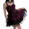 Dark gothic suede rose printed lace straps strappy V neck dress laceup placket cupcake princess skirt