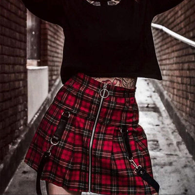 Frauen Mädchen Chic Gothic Petty Rock Plissee Plaid Reißverschluss A-Linie Rock Street Hipsters Style