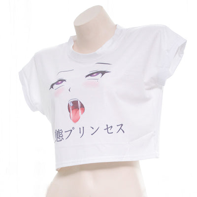 Hentai manga avatar printed T-shirt Japanese loose casual small piece dew navel sexy T-shirt