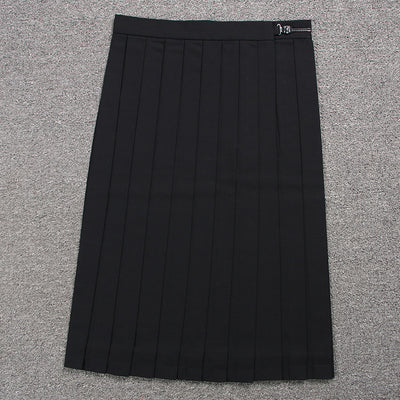 Over Knee long pleated skirt college uniform high waist with zipper straps Japanese JK Style