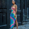 Tie Dye Slip rückenfrei sexy 2020 Sommer Herbst Frauen Mode hohe Taille schlanke Party elegante figurbetonte Midi-Kleid