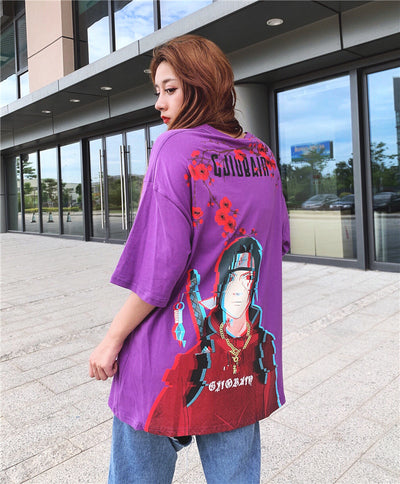 Harajuku anime bf style Naruto Blonde prints loose plus size oversize T-shirt demi sleeve for boys and girls