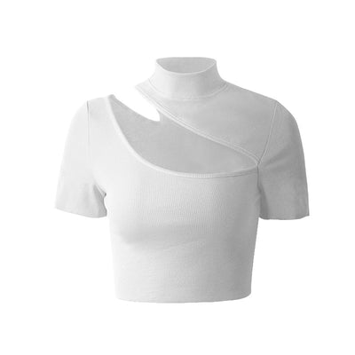 Fluorescent open navel short-sleeved summer top hollow cut chest sexy T-shirt european style