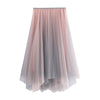New big swing asymmetric long fairy skirt irregular rim high waist mesh long layered dress