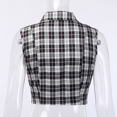 tubetop zipper chain lapel collar plaid gothic vest slim fit punk streetwear