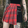 European Red and Black Checkered Plaid Gothic style pleated Skirt Pants Twin Belt Buckle Urban Leisure Style