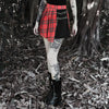 European Red and Black Checkered Plaid Gothic style pleated Skirt Pants Twin Belt Buckle Urban Leisure Style