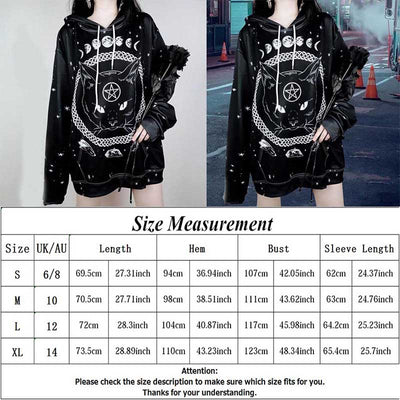 halloween women street fashion Pentagram Gothic style cat print loose fit hoodie hooded sweater tunica