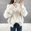 women v-neck pullover woolen sweater loose fit knitted sweatshirt twisted pattern knitwear one size
