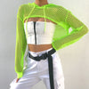 Women new mesh hollow lace-up sunscreen blouse women neon fluorescent balero hoodie T-shirt scarf