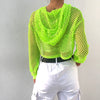 Women new mesh hollow lace-up sunscreen blouse women neon fluorescent balero hoodie T-shirt scarf