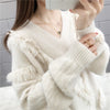 Frauen V-Ausschnitt Pullover Wollpullover Loose Fit Strickpullover Twisted Pattern Strickwaren eine Größe