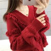 Frauen V-Ausschnitt Pullover Wollpullover Loose Fit Strickpullover Twisted Pattern Strickwaren eine Größe