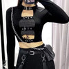 New women long sleeve Lace Up T-shirt Cami hollow Sexy Gothic Spandex Top anime weeb