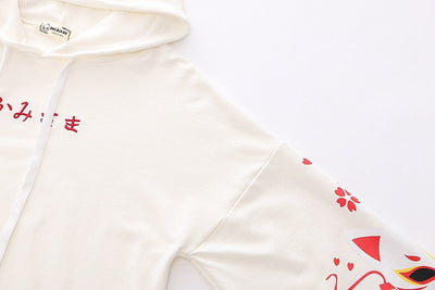 Kawaii embroidery fox face Japanese words prints flared sleeve thin hooded sweatshirt cloak