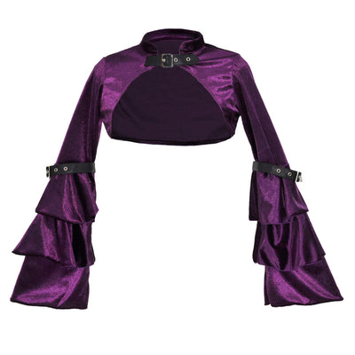 Long flared sleeve crop jacket buckle choker mini shawl women balero vest can shoulder gothic festive coat