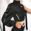 Reflective shirt chic gothic single sleeve irregular bag buckle drawstring one sided balero cardigan choker