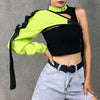 Reflective shirt chic gothic single sleeve irregular bag buckle drawstring one sided balero cardigan choker