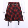 Sexy Pleated A-line Mini Skirt Checkered Long Belt with Chain and Purse Streetwear for Girl