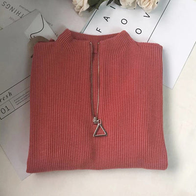 Verdickte warme Garn Strickwaren High Collar Dreieck Reißverschluss Charm Sweater Pullover Basic für die Garderobe