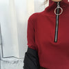 Retro Chic runder Ring Reißverschluss Pullover mit hohem Kragen Koreanischer Basic Warm T-Pullover für Femme