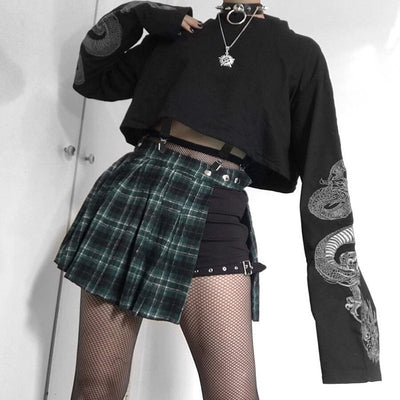 Long Sleeve dark Gothic dragon print loose fit Street Hipster Punk crop Sweater jacket