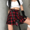 Sexy Pleated A-line Mini Skirt Checkered Long Belt with Chain and Purse Streetwear for Girl