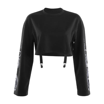 Long Sleeve dark Gothic dragon print loose fit Street Hipster Punk crop Sweater jacket