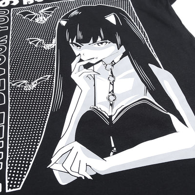 Punk hippie style vampire bats anime girl prints long Tee women tunic gothic streetwear T shirt mini dress